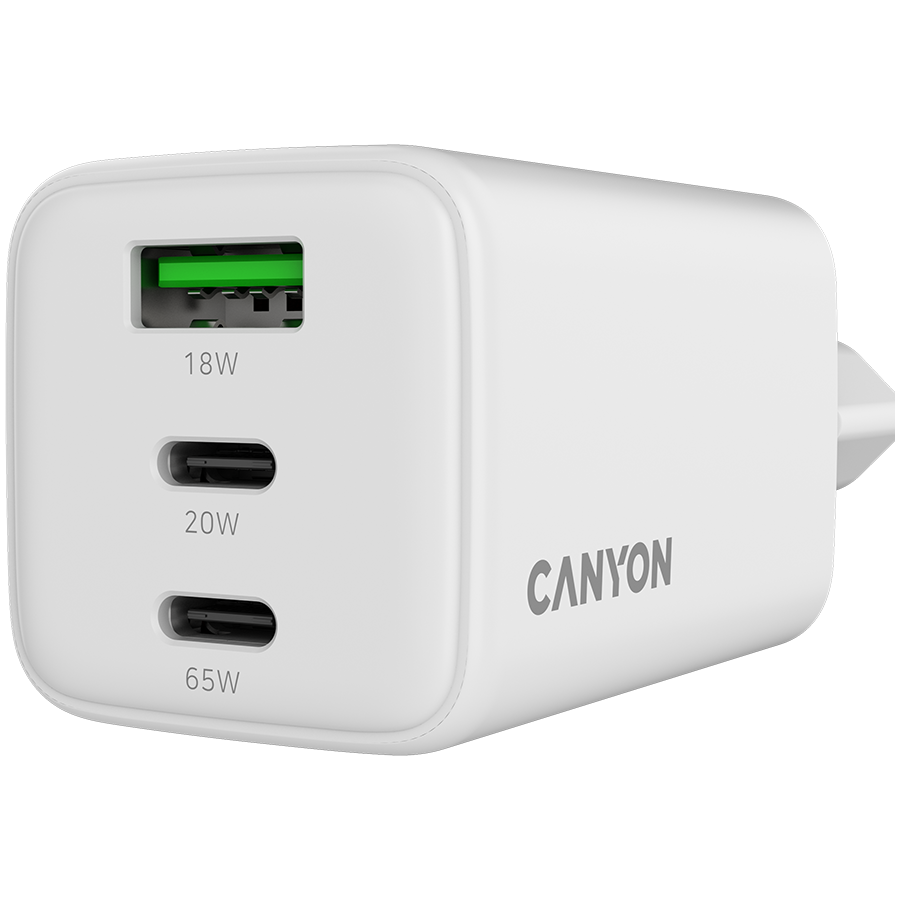 CANYON charger CU65ACC GaN 65W 2xPD 1xQC EU White-photo 4