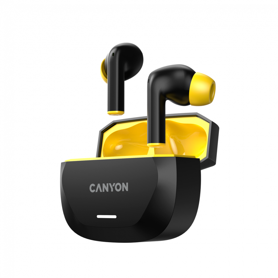 CANYON headset HEXAGON 7 TWS ANC+ENC Wireless Charge Black Yellow-photo 1