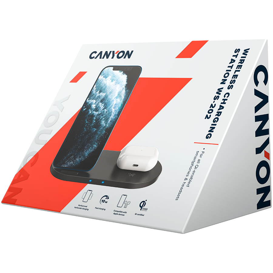 CANYON wireless charger WS-202 10W 2in1 Black-photo 2