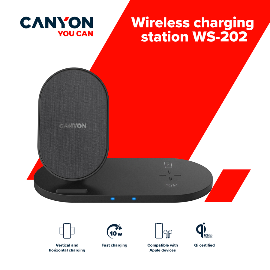 CANYON wireless charger WS-202 10W 2in1 Black-photo 3