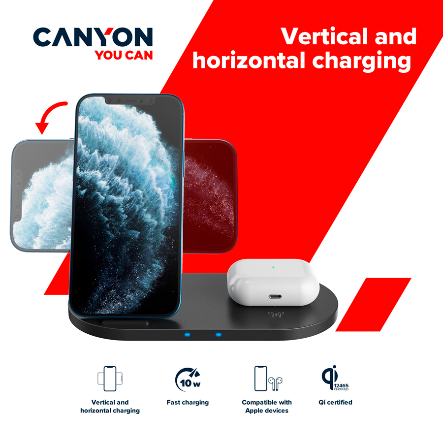 CANYON wireless charger WS-202 10W 2in1 Black-photo 4