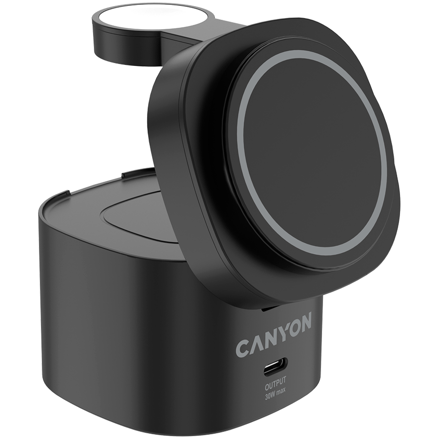 Canyon 4 in 1 Wireless Charging Stand, 30W max, Size: 70x70x70.3mm, weight: 414g, with 65W charger and 1M cable, black-photo 2