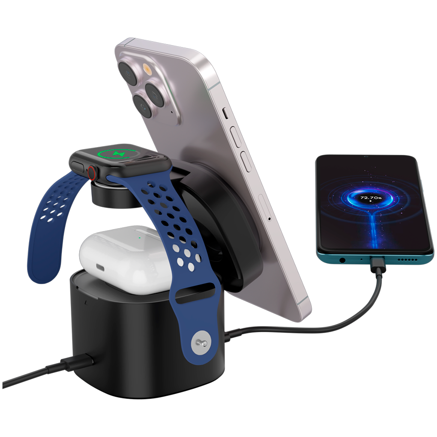 Canyon 4 in 1 Wireless Charging Stand, 30W max, Size: 70x70x70.3mm, weight: 414g, with 65W charger and 1M cable, black-photo 3