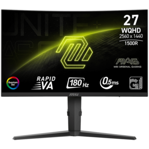 MSI MAG 275CQRF QD E2 Gaming Monitor, 27" 180Hz, WQHD (2560x1440) 16:9, Rapid VA, Anti-glare, Quantum Dot, 0.5ms, 300nits, 5000:1, 178/178, 1500R Curve, AMD FreeSync, HDR Ready, Adjustable Stand, 1x DP, 2x HDMI, 1x Type-C, USB Hub, 3Y Warranty