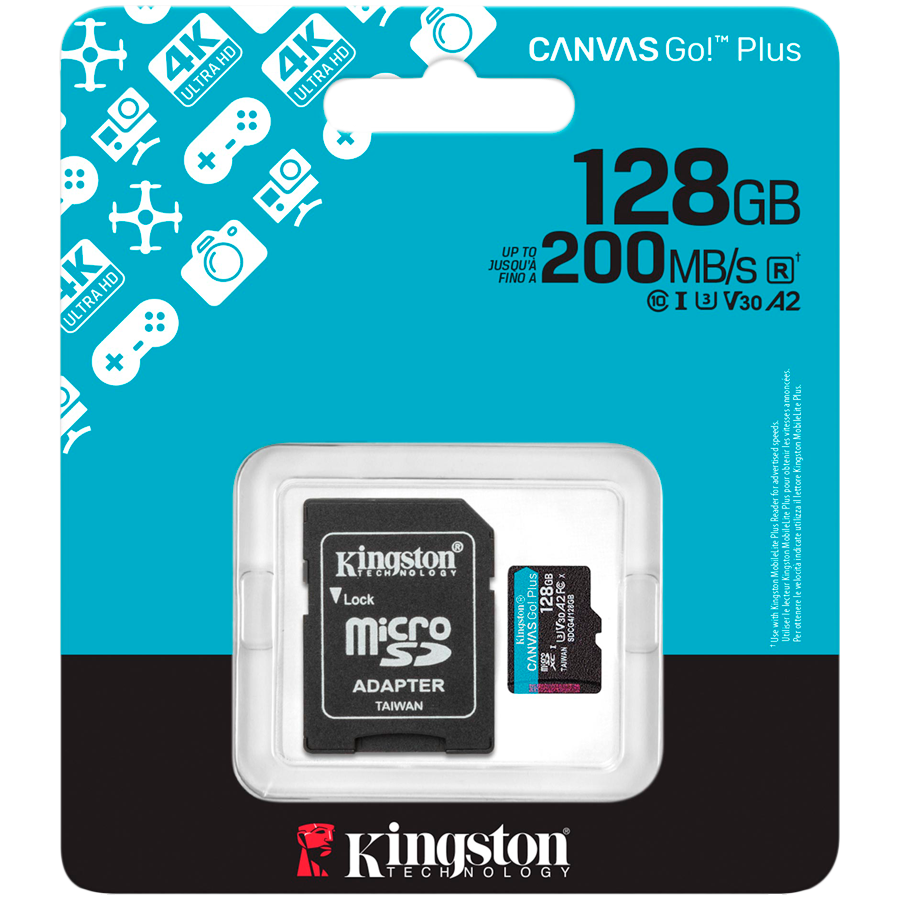 Kingston 128GB microSDXC Canvas Go Plus Gen4 200MB/s A2 U3 V30 Card + Adapter-photo 2