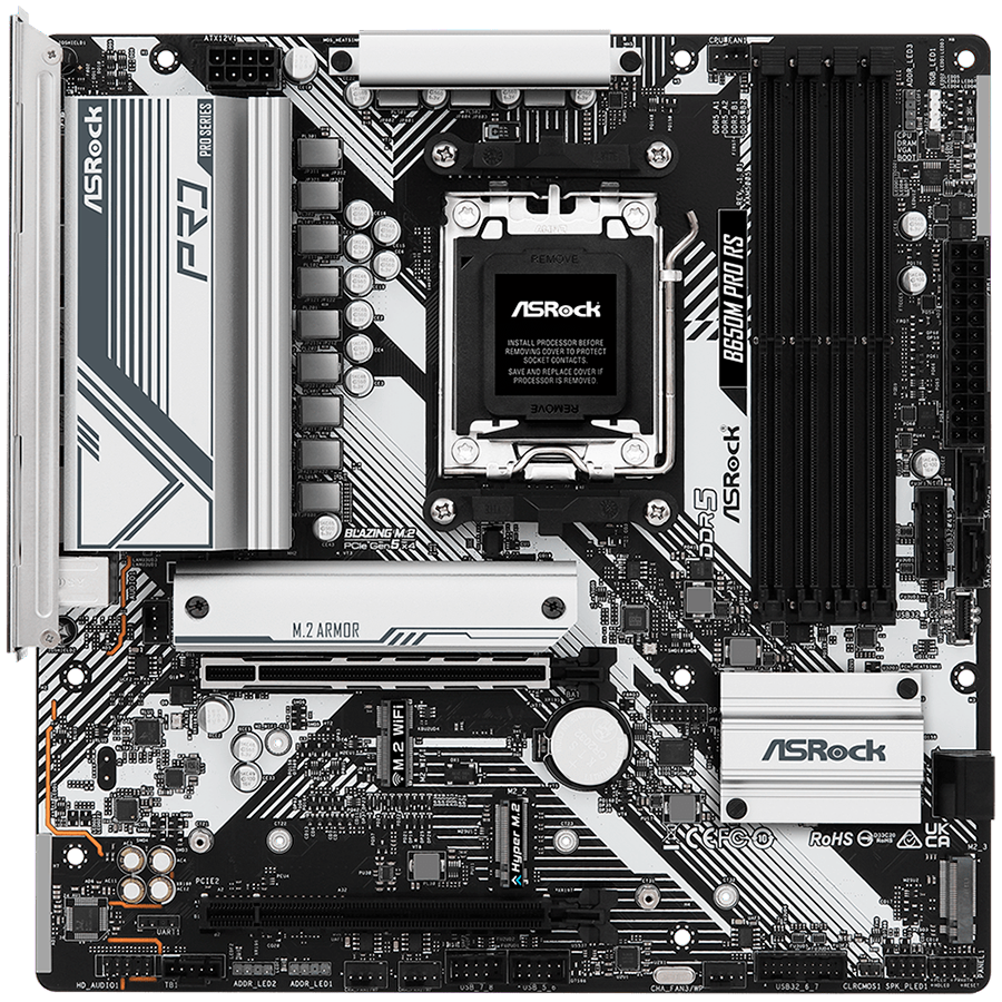 ASROCK MB Desktop B650M PRO RS, AM5, 4x DDR5, 1x PCIe 4.0 x16, 1x PCIe 3.0 x16, 1x Blazing M.2(PCIe Gen5x4), 1x Hyper M.2, 4x SATA3, RAID 0, 1, 10, 7.1 CH HD Audio, 1x HDMI, 1x DP, 2.5G LAN, 6x USB 3.2, 8x USB 2.0, 2x USB-C, mATX - Image 2