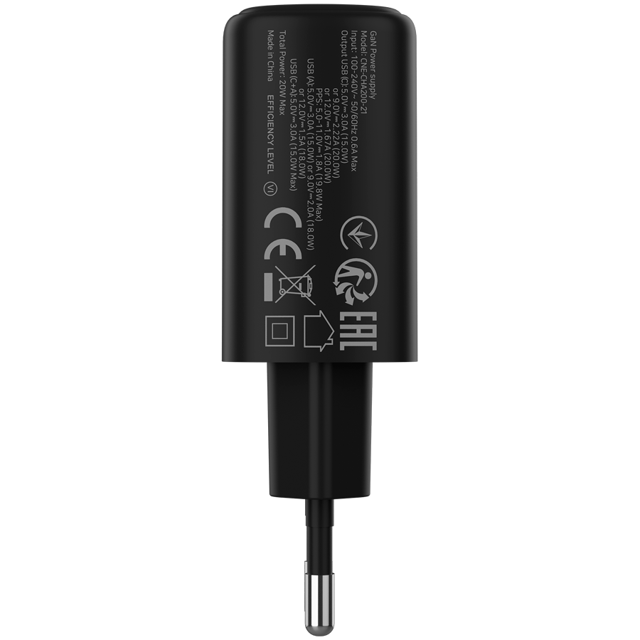 CANYON charger OnCharge 200 20W 1xPD 1xQC EU Black-photo 2