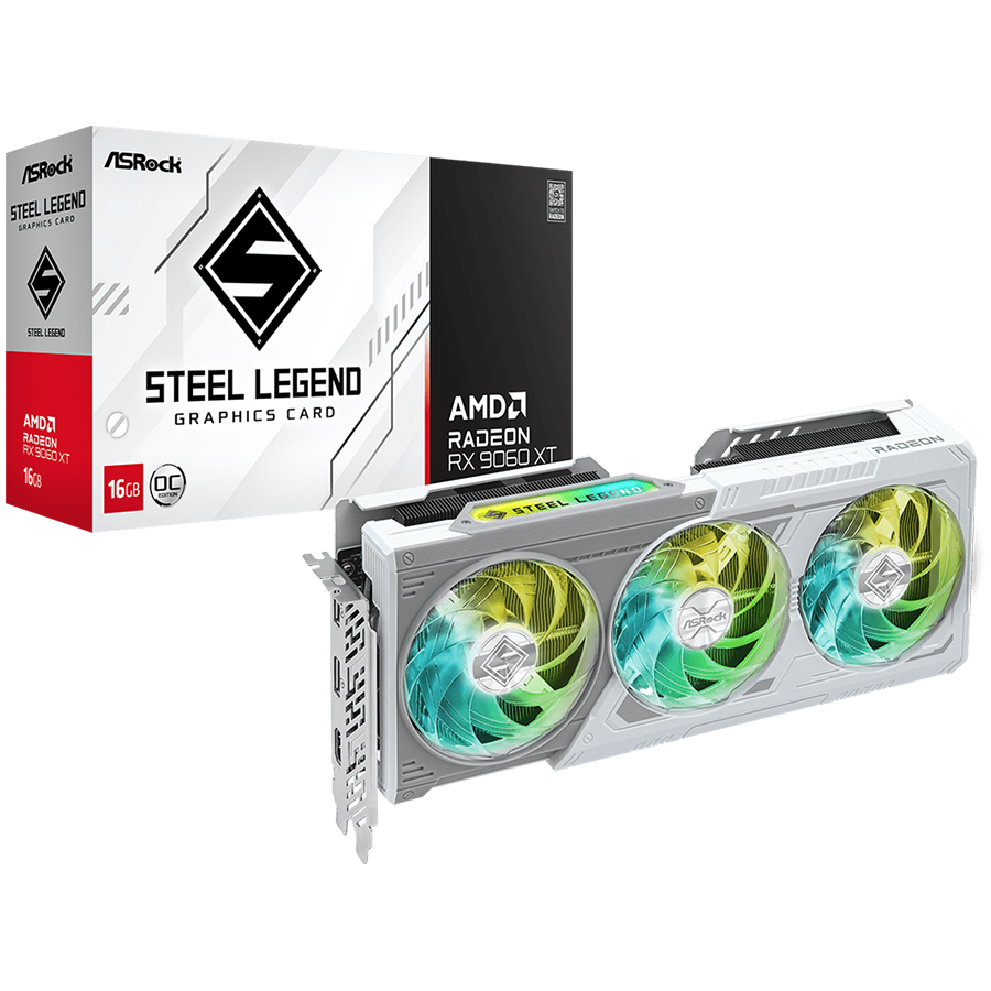 ASROCK Video Card AMD Radeon RX 9060 XT Steel Legend OC 16GB GDDR6 128-bit HDMI 2x DP