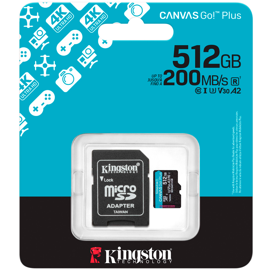 Kingston 512GB microSDXC Canvas Go Plus Gen4 200MB/s A2 U3 V30 Card + Adapter-photo 2
