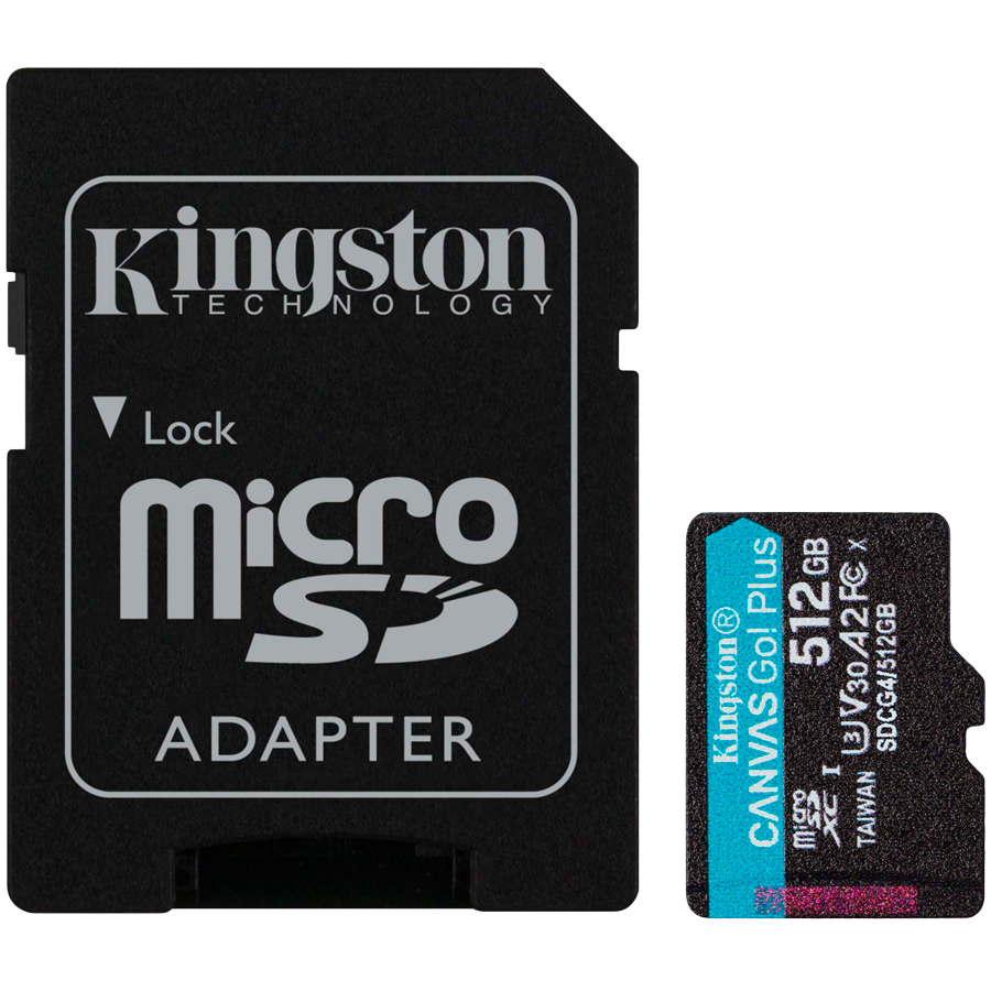 Kingston 512GB microSDXC Canvas Go Plus Gen4 200MB/s A2 U3 V30 Card + Adapter