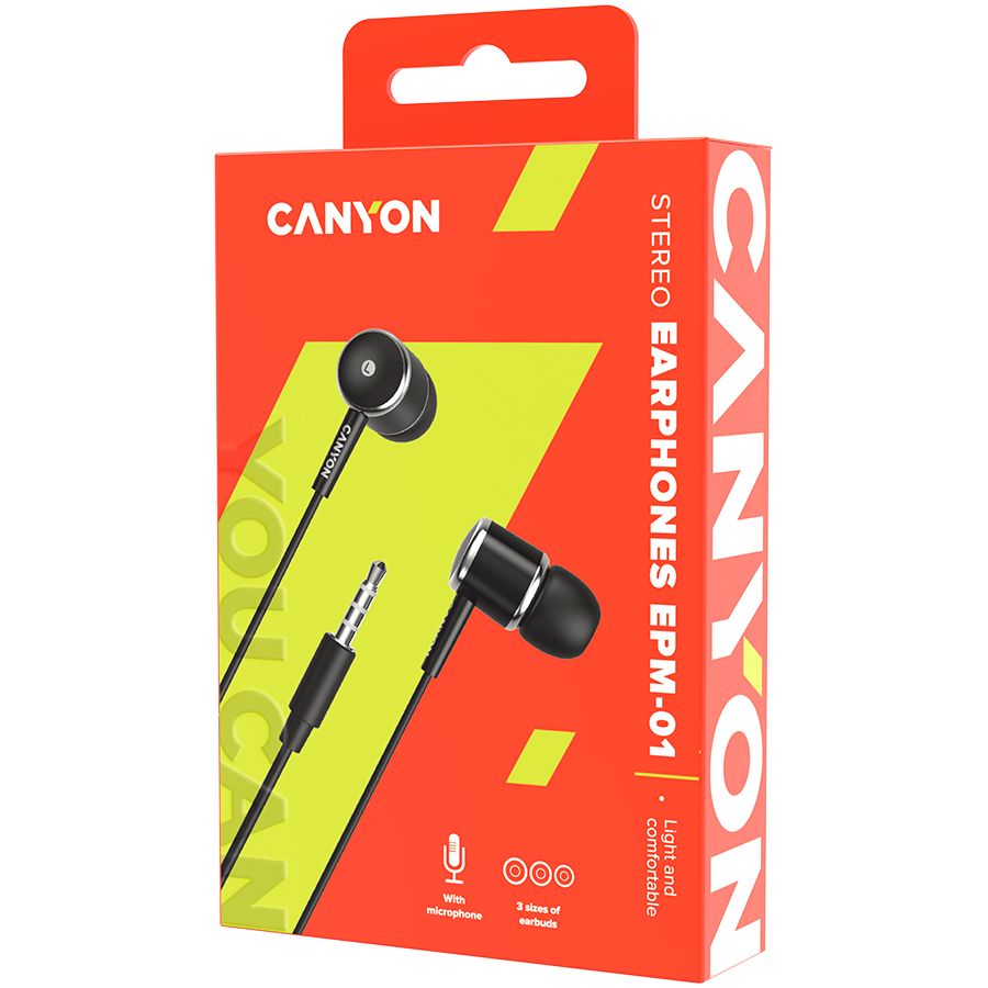 CANYON Stereo earphones with microphone, Black - Image 3