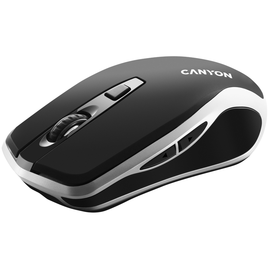 CANYON MW-19, 2.4GHz Wireless Rechargeable Mouse with Pixart sensor, 6keys, Silent switch for right/left keys,Add NTCDPI: 800/1200/1600, Max. usage 50 hours for one time full charged, 300mAh Li-poly battery, Black -Silver, cable length 0.6m, 121*70*39mm, 0.-photo 3