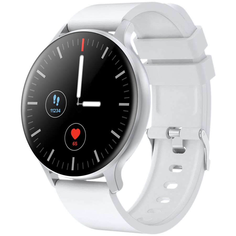 CANYON Badian SW-68, Smartwatch, Realtek 8762CK, 1.28''TFT 240x240px; RAM : 160KB, Lithium-ion polymer battery, 3.7V 190mAh Include, Silver Zinc alloy middle frame + plastic bottom case+ white Silicone strap + silver strap buckle, 44.9x 10.9mm, strap: 20x220mm, 50.64g-photo 1