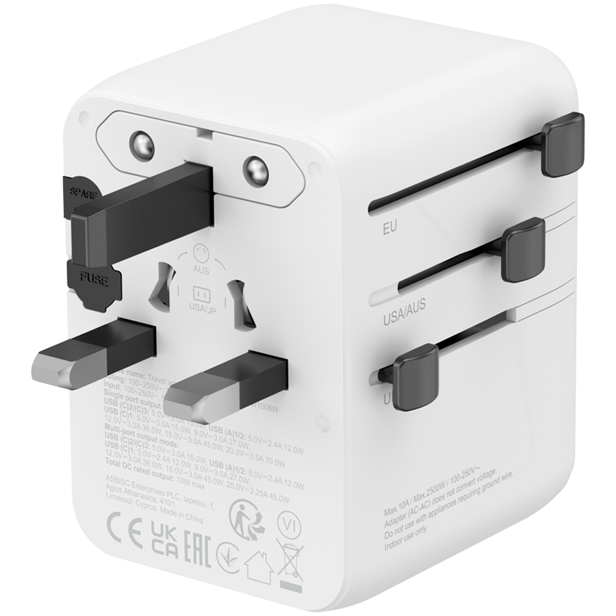 CANYON Travel Adapter OnTour 70 EU/UK/US/AUS 70W White - Image 2