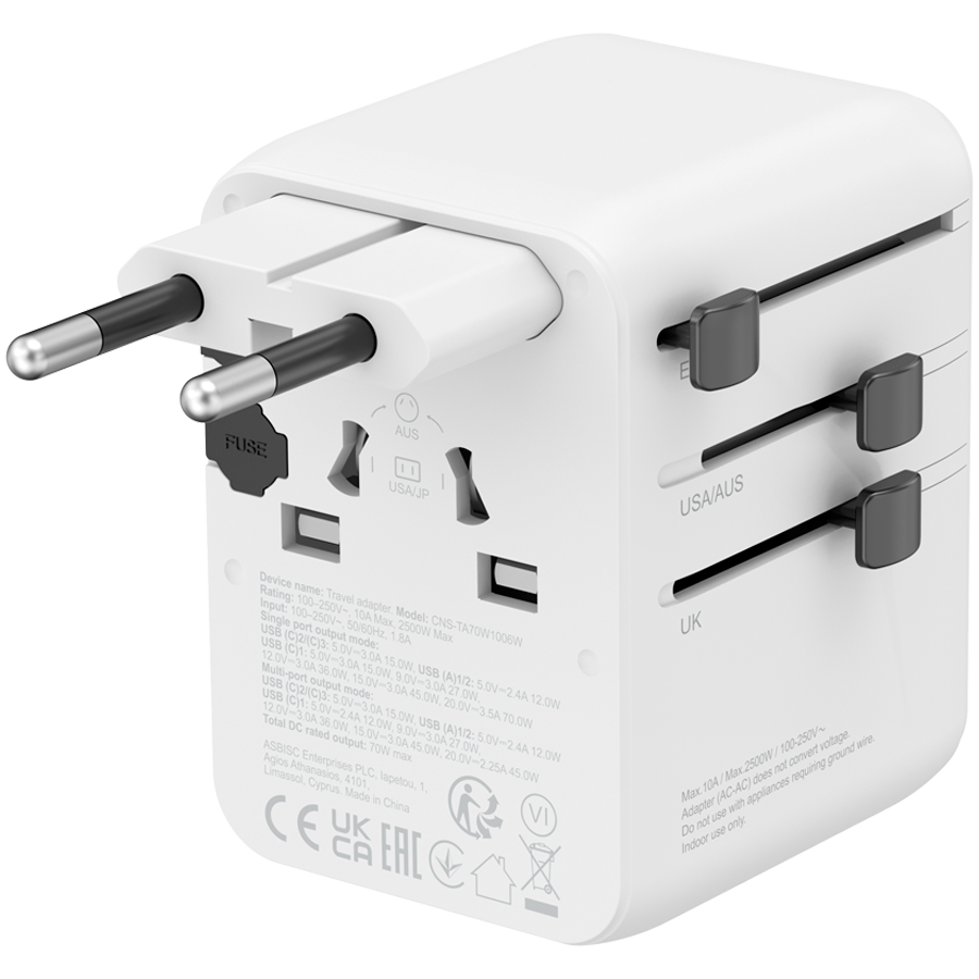 CANYON Travel Adapter OnTour 70 EU/UK/US/AUS 70W White - Image 3