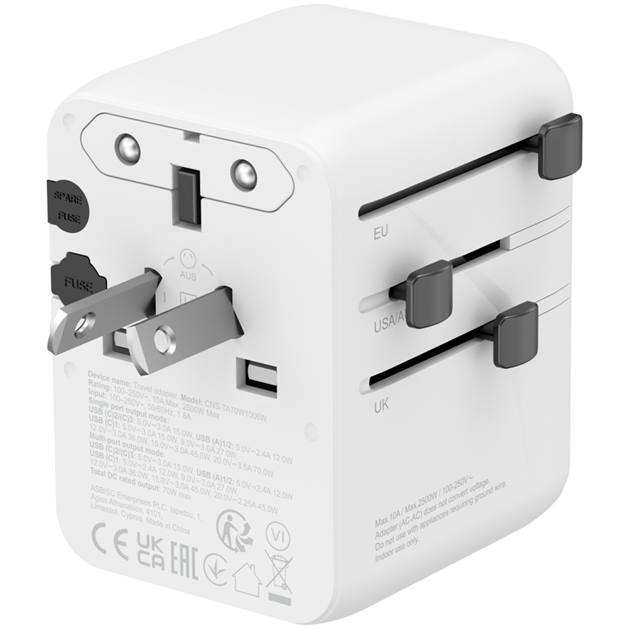 CANYON Travel Adapter OnTour 70 EU/UK/US/AUS 70W White - Image 4