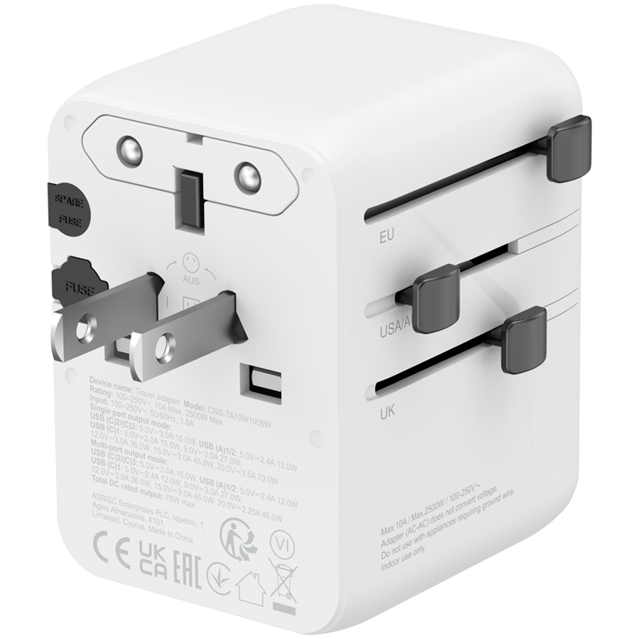 CANYON Travel Adapter OnTour 70 EU/UK/US/AUS 70W White - Image 5