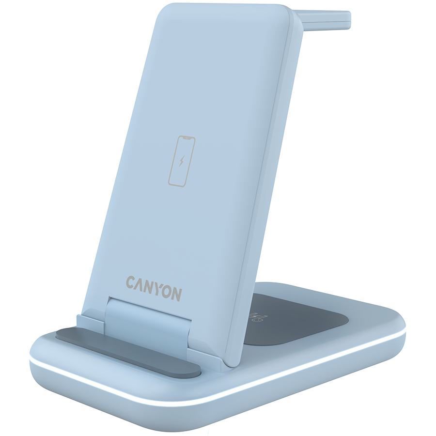 CANYON wireless charger WS-304 15W 3in1 Blue-photo 1