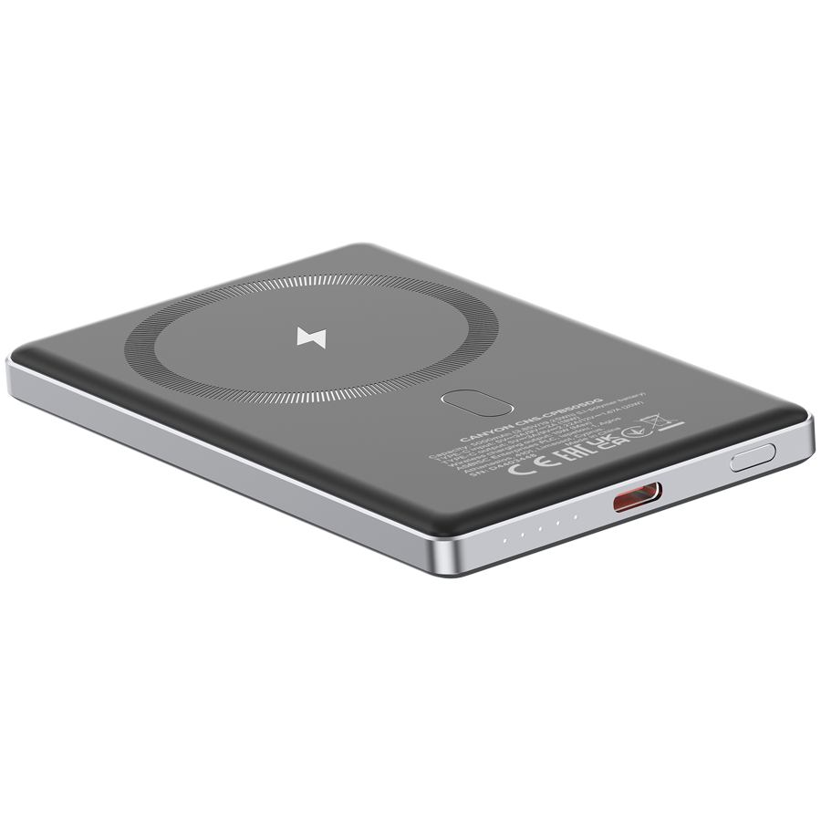 CANYON power bank OnPower 505 slim Magnetic 5000 mAh PD20W Dark Grey - Image 5