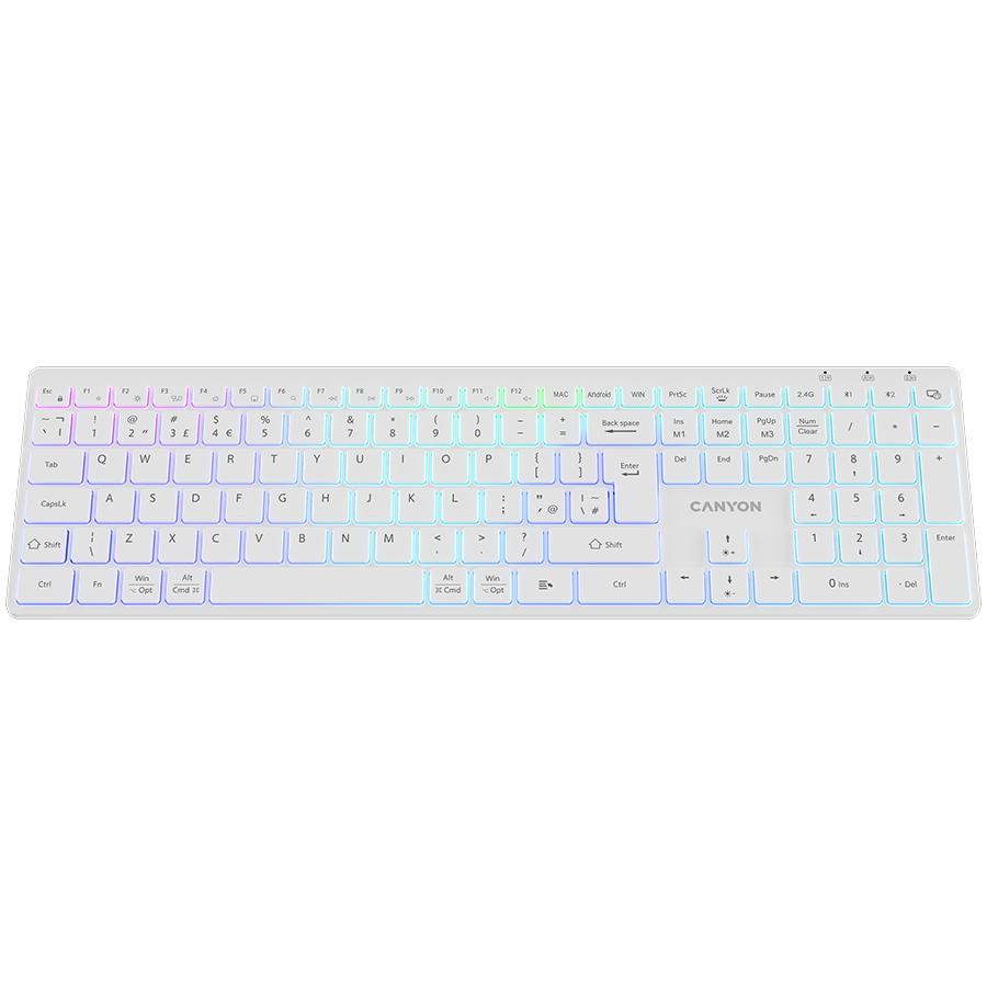 CANYON keyboard HKB-W11 UK/US RGB Dual Mode Wireless White-photo 1