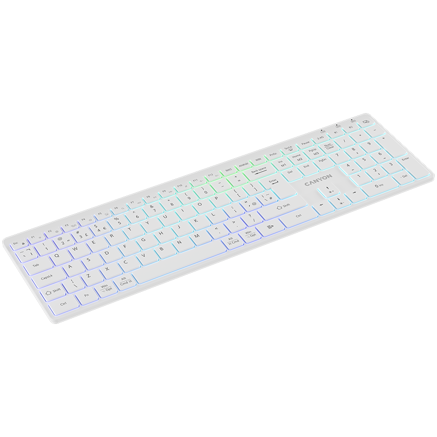 CANYON keyboard HKB-W11 UK/US RGB Dual Mode Wireless White-photo 4