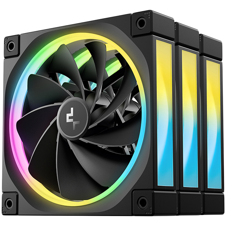 DeepCool FL12R 3IN1, 3x120mm ARGB Reverse Fans, Daisy Chain, 8-pin Cable, PWM, Fluid Dynamic Bearing, PBT, 3 pack, ARGB Halo, R-FL12R-BKAPN3-G, 3Y