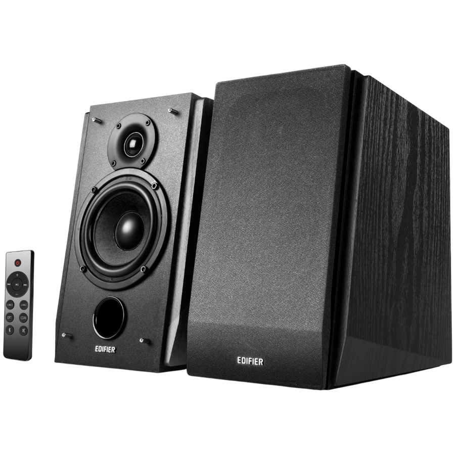 Edifier R1855DB 2.0 Bookshelf Speakers, BT V5.1, Optical, Coaxial, RCA, 0.75-inch Tweeters, 4-inch Drivers, Sub-Out, 70W (RMS), Control Knobs and Remote Control, Matte Black-photo 1
