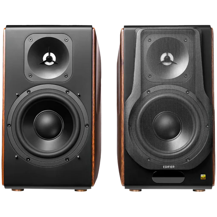 Edifier S3000MKII Active Bookshelf Speakers (2.0), Bluetooth V5.0, Balanced XLR, Optical, Coaxial, USB and Line inputs, Planar magnetic tweeters aluminum diaphragm bass drivers, 256W (RMS), Control knobs, Remote, Brown-photo 1