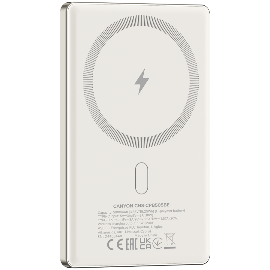 CANYON power bank OnPower 505 slim Magnetic 5000 mAh PD20W Beige - Image 4