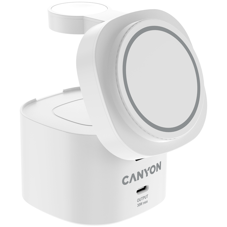 Canyon 4 in 1 Wireless Charging Stand, 30W max, Size: 70x70x70.3mm, weight: 414g, with 65W charger and 1M cable, white-photo 2