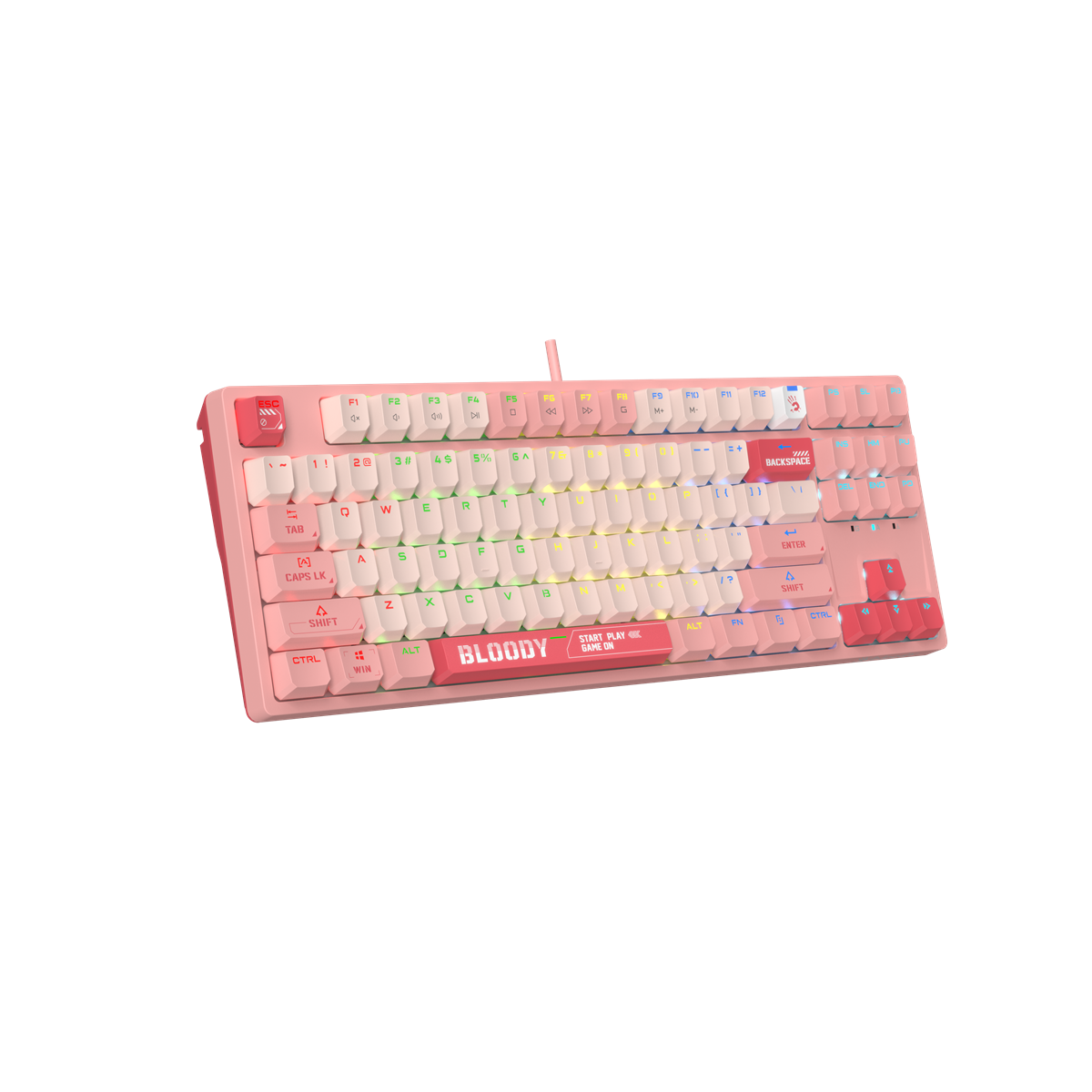 А4tech Геймърска механична клавиатура Bloody Energy Pink S87 BLMS TKL RGB Backlit red switch , USB - Image 2