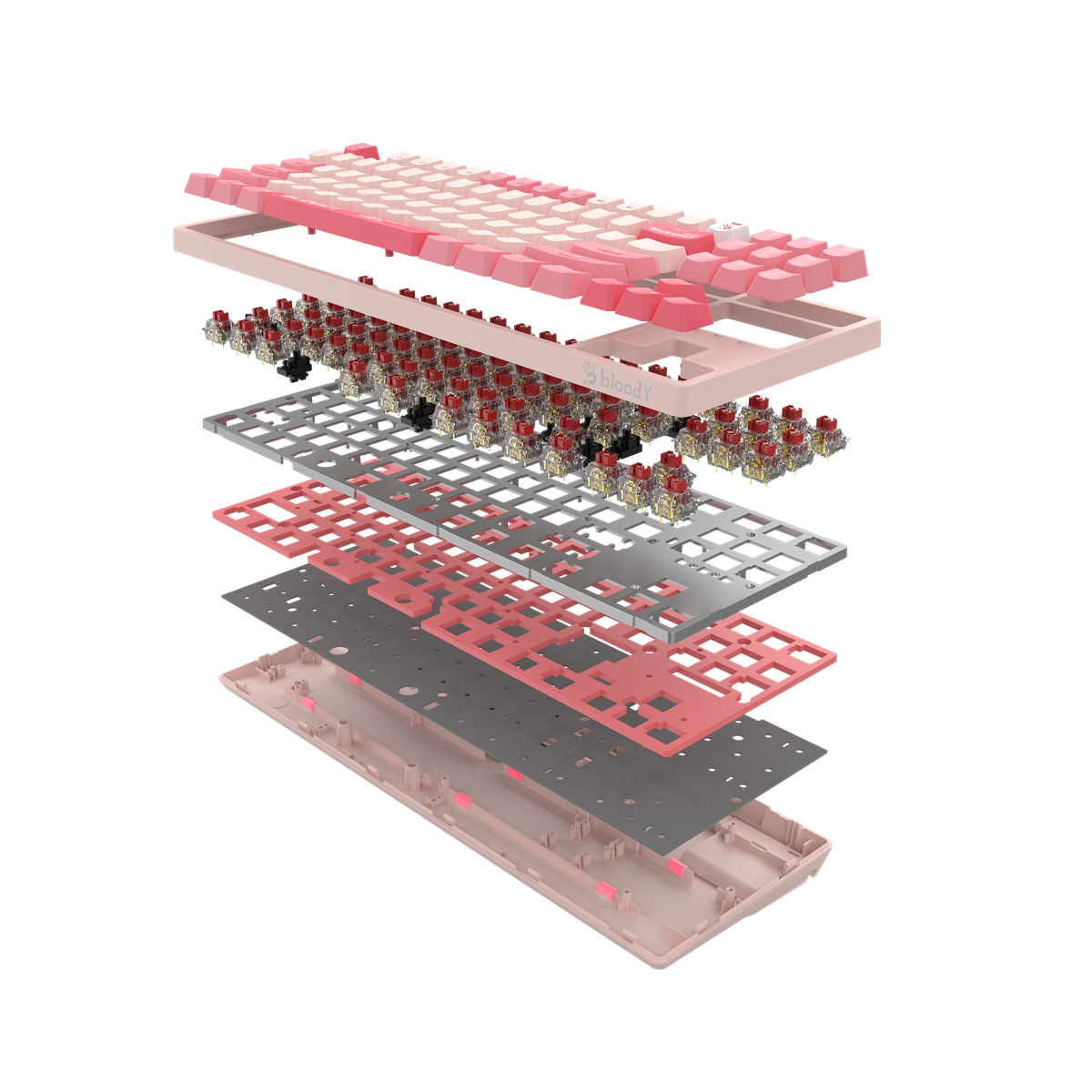 А4tech Геймърска механична клавиатура Bloody Energy Pink S87 BLMS TKL RGB Backlit red switch , USB - Image 3