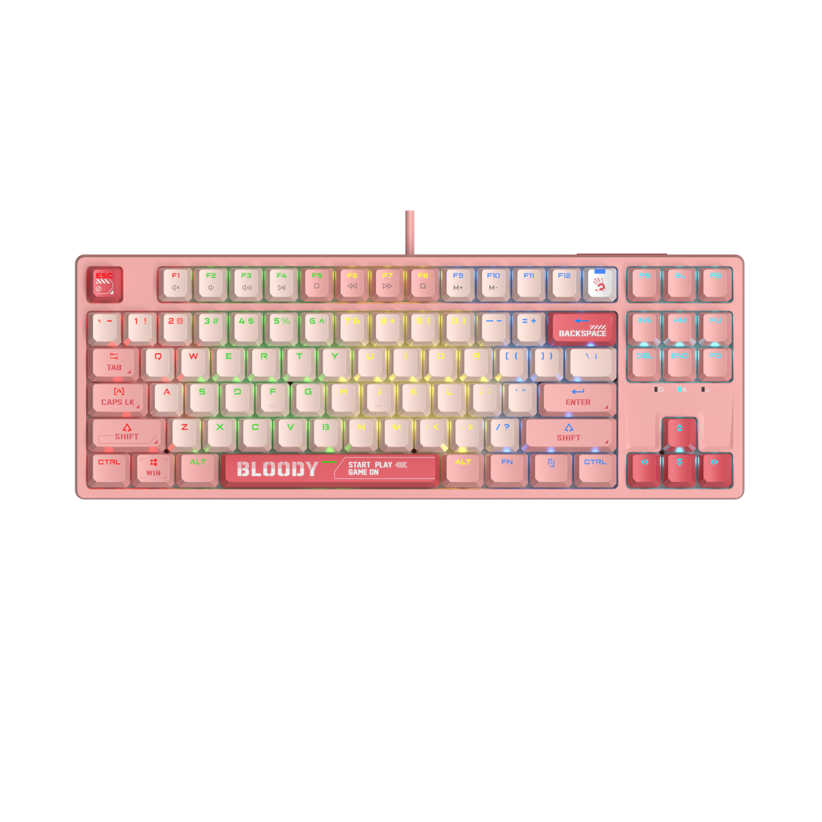 А4tech Геймърска механична клавиатура Bloody Energy Pink S87 BLMS TKL RGB Backlit red switch , USB