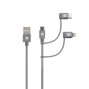 Кабел Skross 3 в 1, USB-A - USB-C/ Lightning/ Micro USB , Метална оплетка, 0.3 м