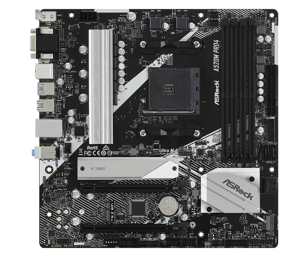Дънна платка ASROCK A520M PRO4 /AM4 - 64690 - Image 2