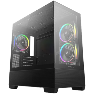 DeepCool CG380-3F, Mid Tower, Mini-ITX/Micro-ATX(Rear Connector), 2xUSB3.0, 1xUSB Type-C, 1xAudio, 3x120mm Pre-Installed ARGB Fans, Tempered Glass, Mesh Panel, Black, R-CG380-BKAGM3-G