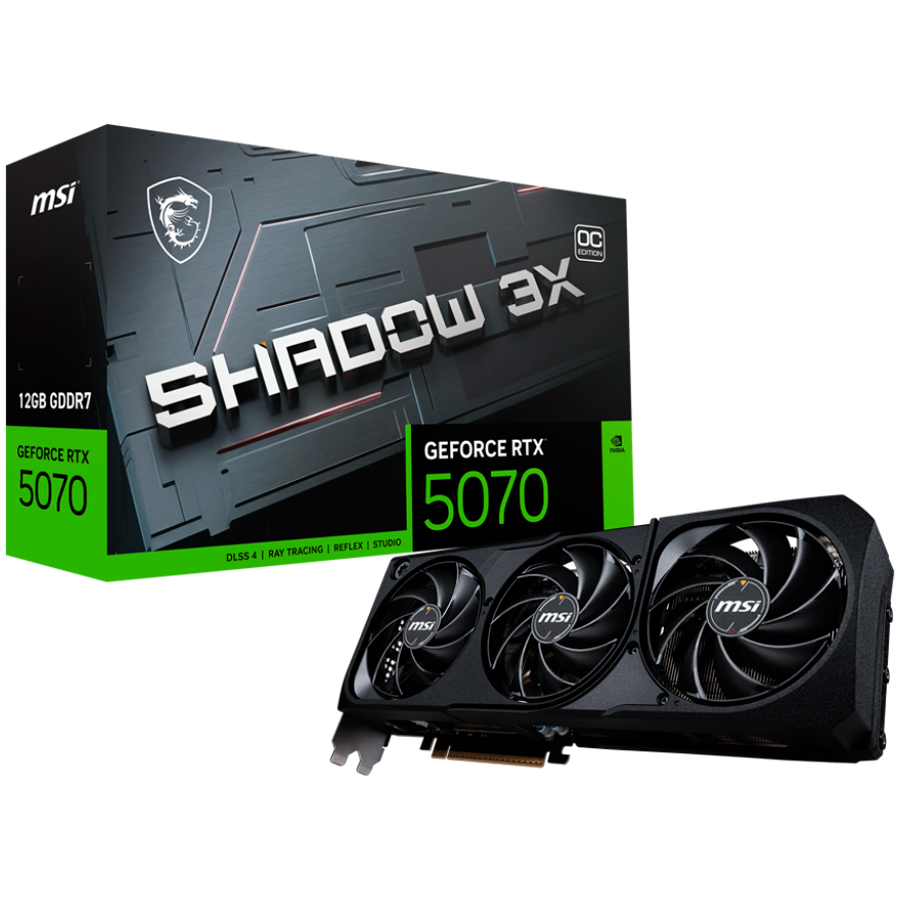 MSI Video Card Nvidia GeForce RTX 5070 12G SHADOW 3X OC, 12GB GDDR7, 192bit, Effective Memory Clock: 28000MHz, Boost: 2542 MHz, 6144 CUDA Cores, PCIe 5.0, 3x DP 2.1b, HDMI 2.1b, RAY TRACING, Triple Fan, 1x16pin, 650W Recommended PSU, 3Y