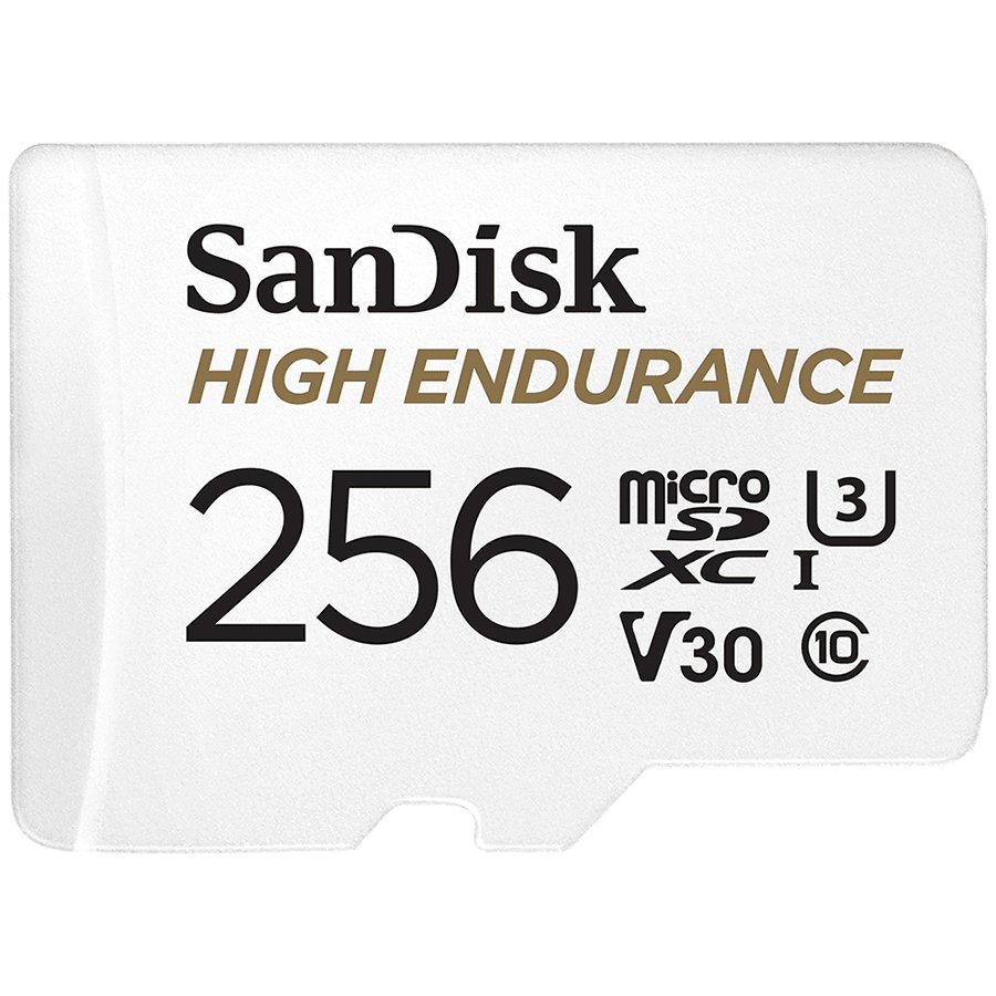 SANDISK High Endurance microSDXC 256GB + SD Adapter - for dash cams & home monitoring, up to 20,000 Hours, Full HD / 4K videos, up to 100/40 MB/s Read/Write speeds, C10, U3, V30