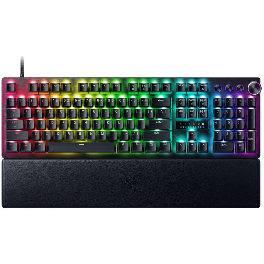 Huntsman V3 Pro - US Layout, Gaming Keyboard, Analog Optical Switch Gen-2, Razer Chroma RGB, Magnetic Firm Leatherette Wrist Rest, Multi-function Dial with 3 dedicated button, Detachable Type-C Cable, Doubleshot PBT Keycaps, 1000 Hz Polling Rate