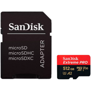 SANDISK Extreme PRO microSDXC 512GB + SD Adapter + 2 years RescuePRO Deluxe up to 200MB/s & 140MB/s Read/Write speeds A2 C10 V30 UHS-I U3