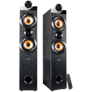 F&D T-70X 2.0 Floorstanding Speakers, 160W RMS (80Wx2), 1'' Tweeter + 5.25'' Speaker + 8'' Subwoofer for each channel, BT 5.0/HDMI(ARC)/Optical/Coaxial/AUX/USB/FM/Karaoke function/ LED Display/Remote control/Microphone included/Wooden/Black