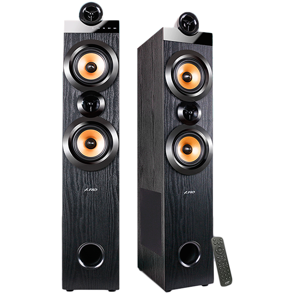 F&D T-70X 2.0 Floorstanding Speakers, 160W RMS (80Wx2), 1'' Tweeter + 5.25'' Speaker + 8'' Subwoofer for each channel, BT 5.0/HDMI(ARC)/Optical/Coaxial/AUX/USB/FM/Karaoke function/ LED Display/Remote control/Microphone included/Wooden/Black
