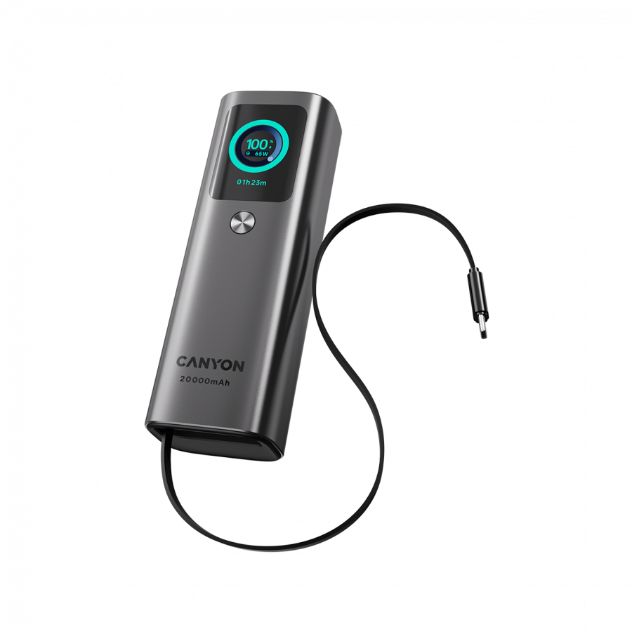 CANYON Built-in cable power bank OnPower 265 20000mAh 165W Aluminium Dark grey