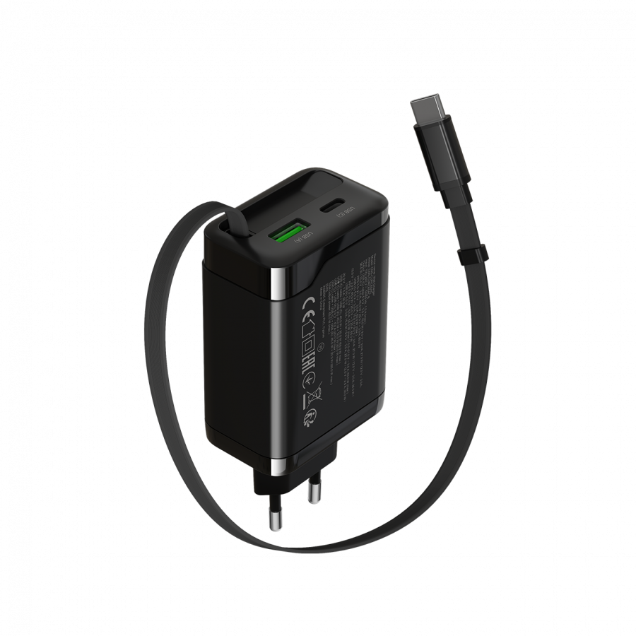 CANYON charger OnCharge 65RC Build-In Cable USB-C 65W 1xPD 1xQC EU Black - Image 2
