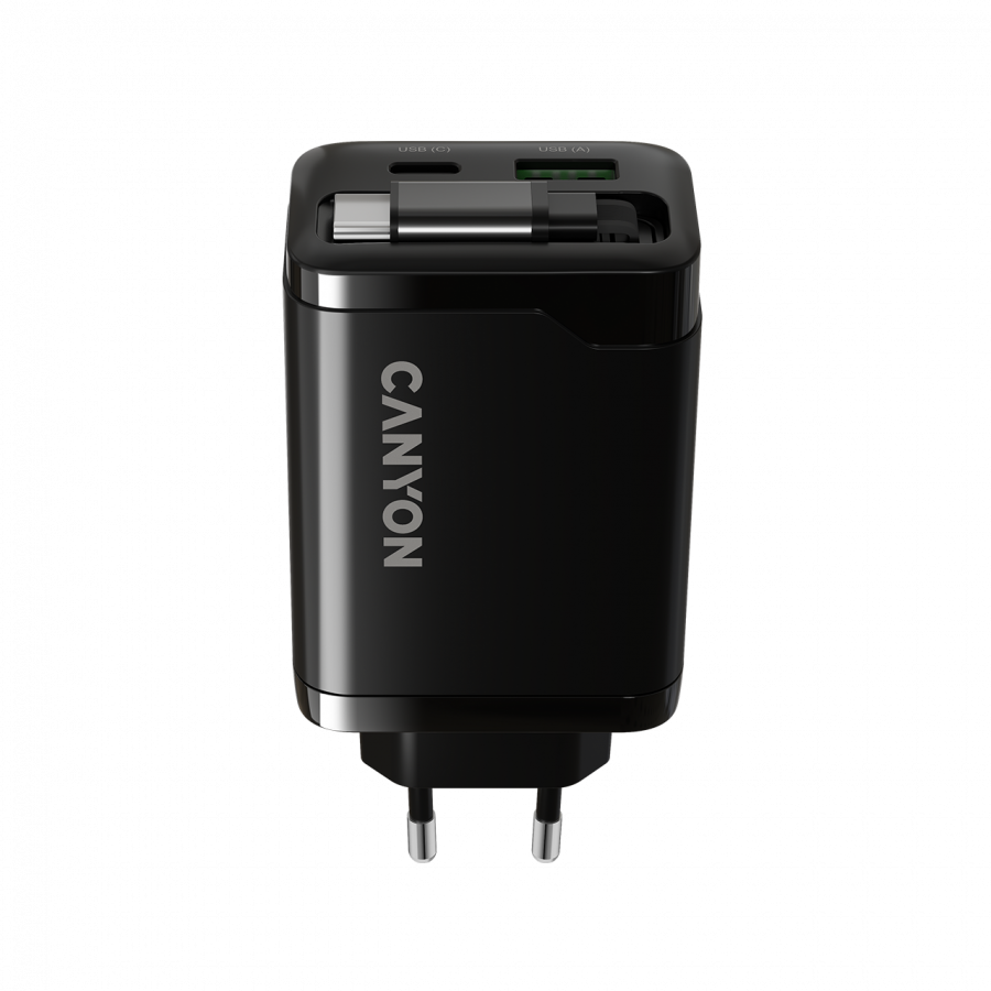 CANYON charger OnCharge 65RC Build-In Cable USB-C 65W 1xPD 1xQC EU Black - Image 4
