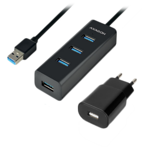 AXAGON HUE-S2BP 4x USB3.0 Charging Hub 1.2m Cable, MicroUSB Charging, Incl. AC Adapter