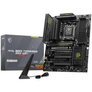 MSI MAG B850 TOMAHAWK MAX WIFI, ATX, Socket AM5, 4x DDR5 Dual Channel DDR5 up to 8400(OC)MHz, 3x PCIe 3.0 x16 slot, 4x M.2 slot, 4x USB 2.0, 1x USB 5Gbps, 2x USB 10Gbps, 3x USB 10Gbps Type-C, HDMI, 7.1 HD Audio, 5G LAN, WiFI 7, BT, 3Y