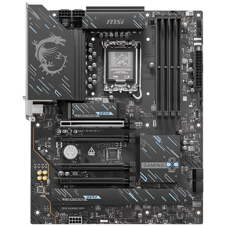 MSI Z890 GAMING WIFI, LGA 1851, Dual Channel DDR5 up to 8800(OC)MHz, 4x PCIe x16 slots, 3x M.2 slots, 6x USB 5Gbps A, 1x USB 20Gbps Type-C, 1x HDMI, 1x Type-C DP, 1x DP, 2.5Gbps LAN, Wi-Fi 7, 7.1 Audio, 3Y Warranty - Image 2