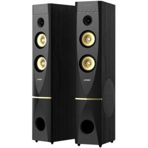 F&D T-88X 2.0 Floorstanding Speakers, 300W RMS (150x2), 1'' Tweeter + 5.25'' Speaker + 10'' Subwoofer for each channel, BT 4.2/HDMI/Optical/Coaxial/AUX/USB/FM/Karaoke function/LED Display/Remote Control/Microphone included/Wooden/Black