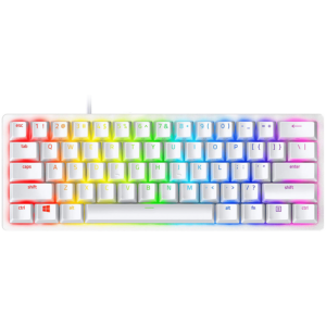 Razer Huntsman Mini White, Linear Optical Switch, size 60%, RGB Chroma, Doubleshot PBT Keycaps, Standard Bottom Row Layout, Fully programmable keys with on-the-fly macro recording, 1000 Hz Ultrapolling, Aluminum construction